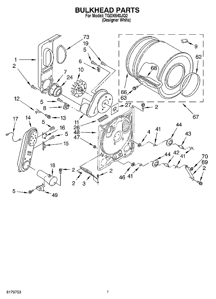 BULKHEAD Diagram and Parts List for TGDX640JQ2  Estate Dryer