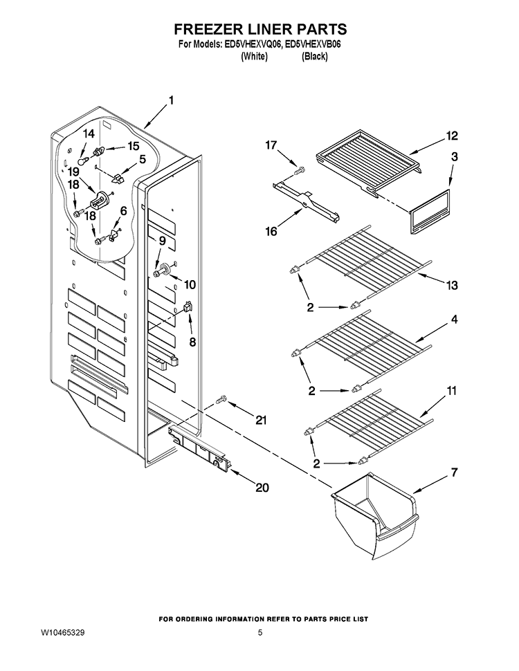 FREEZER LINER PARTS Diagram and Parts List for ED5VHEXVQ06  Whirlpool Refrigerator