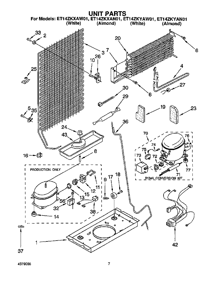 UNIT Diagram and Parts List for ET14ZKYAN01  Whirlpool Refrigerator