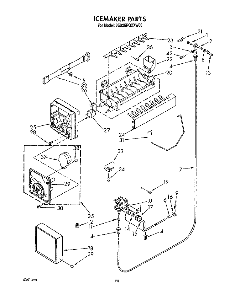 ICEMAKER, LIT/OPTIONAL Diagram and Parts List for 3ED25RQXXW00  Whirlpool Refrigerator