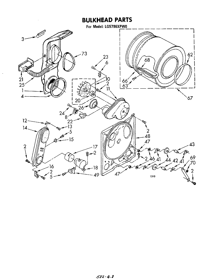 BULKHEAD Diagram and Parts List for LG5796XPW0  Whirlpool Dryer