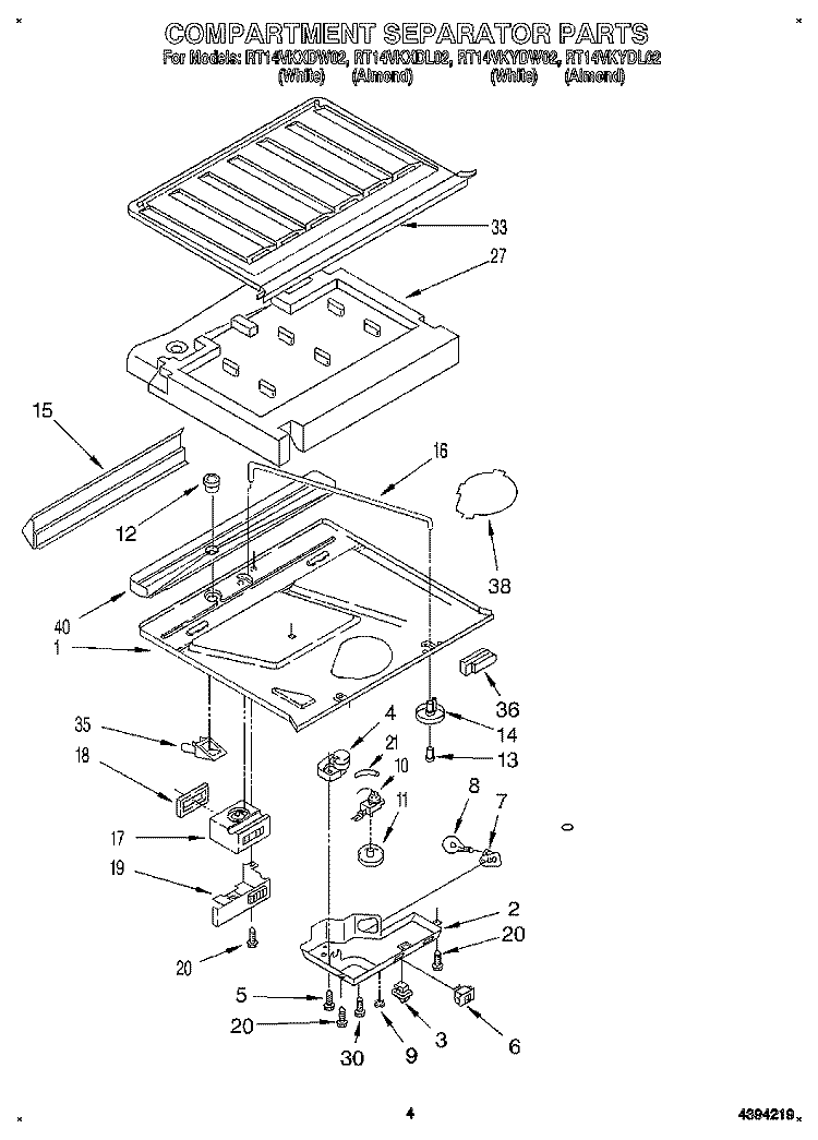COMPARTMENT SEPARATOR Diagram and Parts List for RT14VKXDL02  Roper Refrigerator