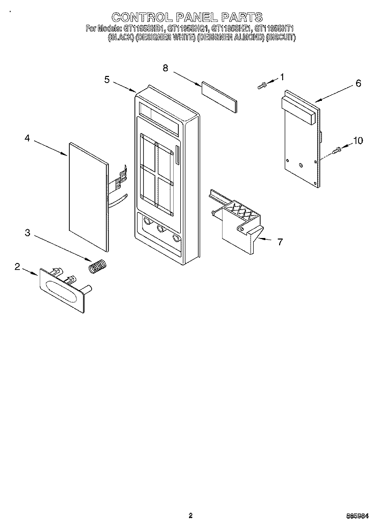 CONTROL PANEL Diagram and Parts List for GT1195SHZ1  Whirlpool Microwave
