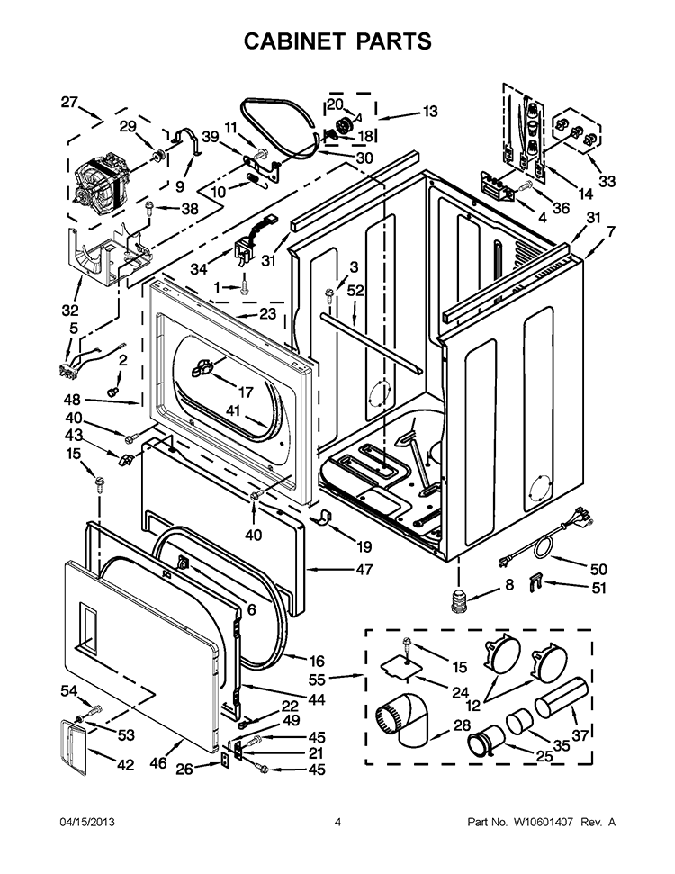 CABINET PARTS Diagram and Parts List for YWED5500XW1  Whirlpool Dryer