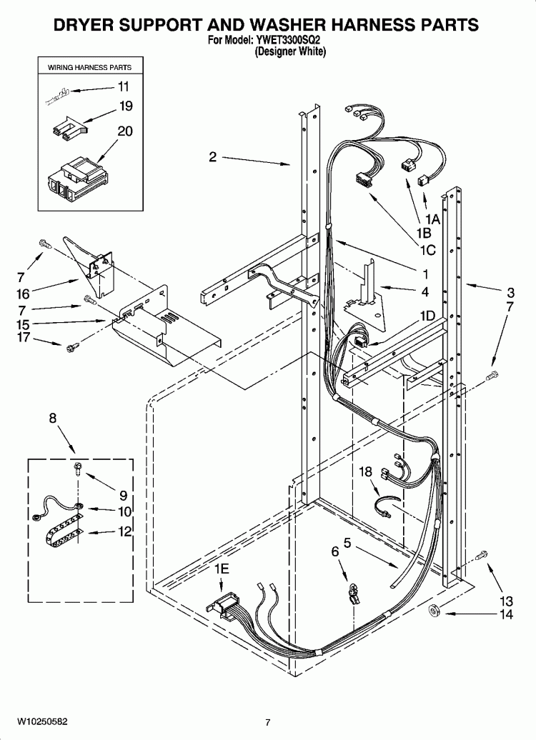 DRYER SUPPORT AND WASHER HARNESS PARTS Diagram and Parts List for YWET3300SQ2  Whirlpool Washer Dryer Combo