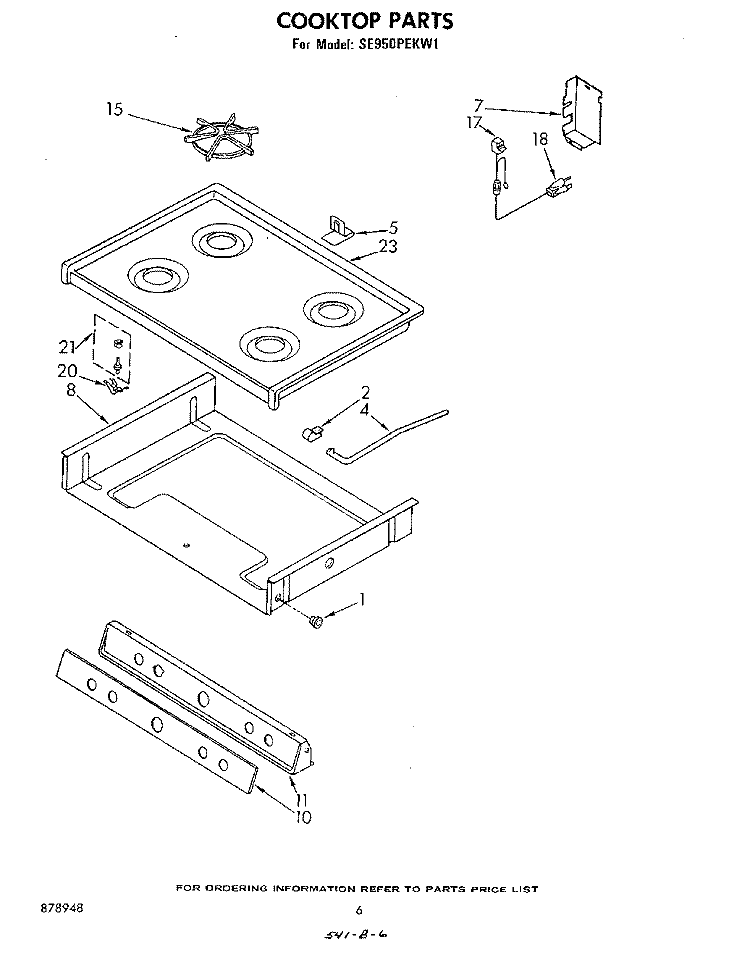 COOK TOP Diagram and Parts List for SE950PEKW1  Whirlpool Range