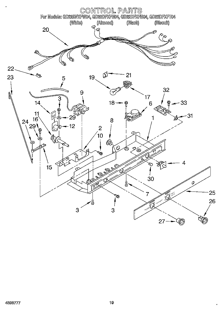 CONTROL Diagram and Parts List for GD22DFXFB04  Whirlpool Refrigerator