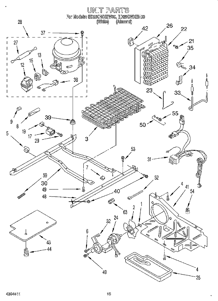 UNIT Diagram and Parts List for ED25GWXEW00  Whirlpool Refrigerator