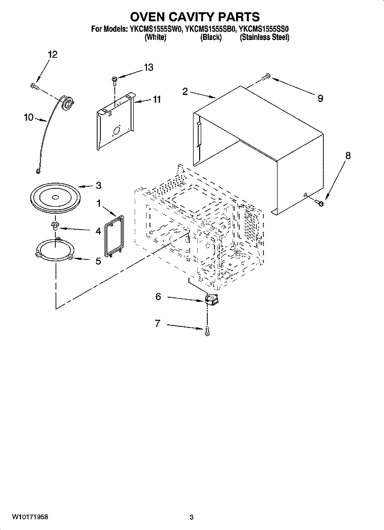 OVEN CAVITY PARTS Diagram and Parts List for YKCMS1555SS0  KitchenAid Microwave