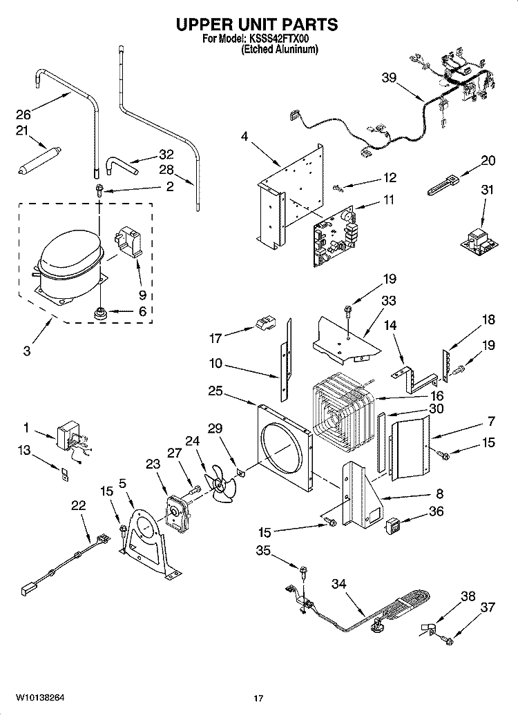 UPPER UNIT PARTS Diagram and Parts List for KSSS42FTX00  KitchenAid Refrigerator