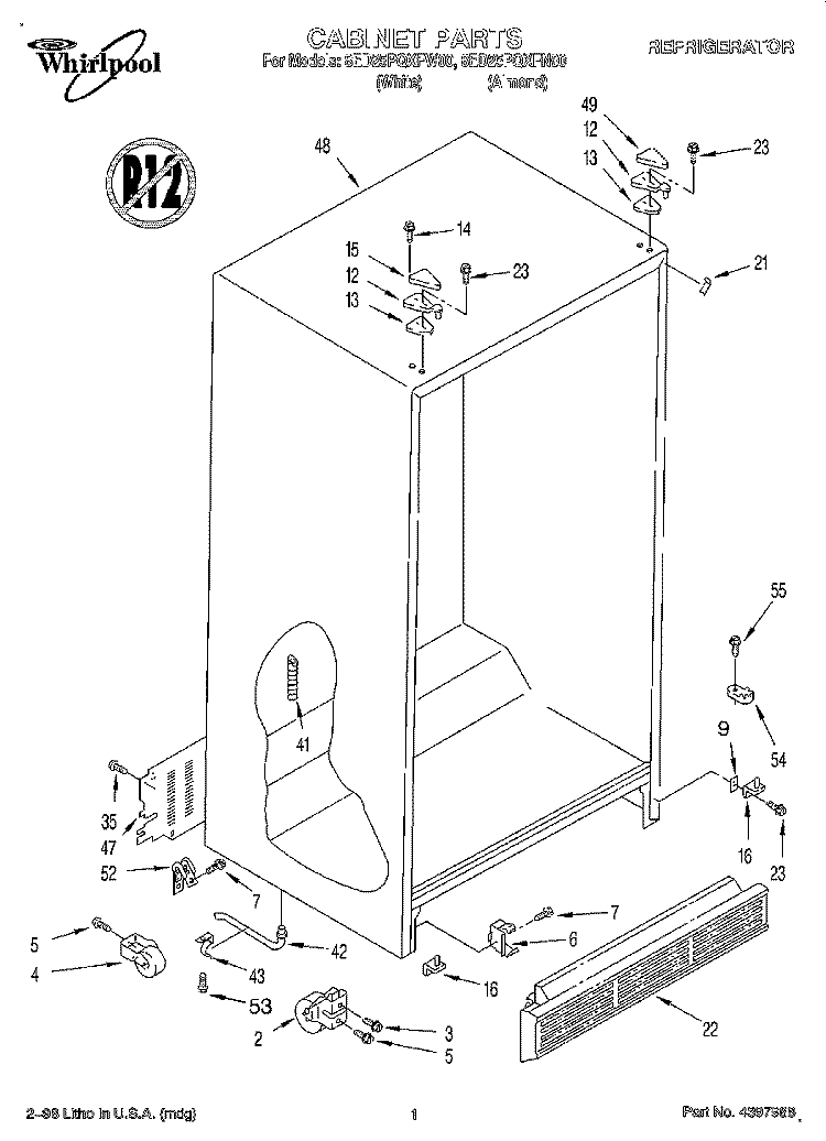 CABINET Diagram and Parts List for 8ED25PQXFN00  Whirlpool Refrigerator
