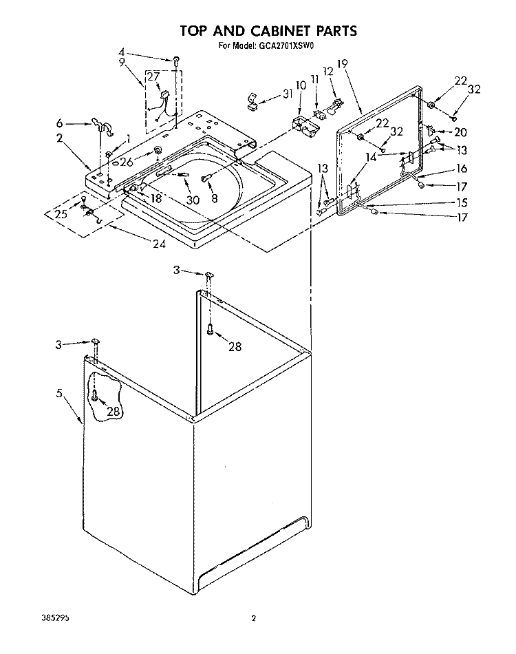 TOP AND CABINET, LIT/OPTIONAL Diagram and Parts List for GCA2701XSW0  Whirlpool Washer