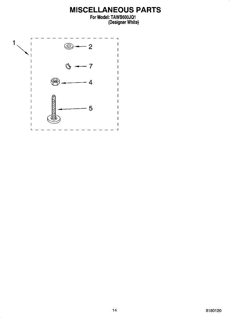 MISCELLANEOUS PARTS OPTIONAL PARTS (NOT INCLUDED) Diagram and Parts List for TAWB600JQ1  Estate Washer
