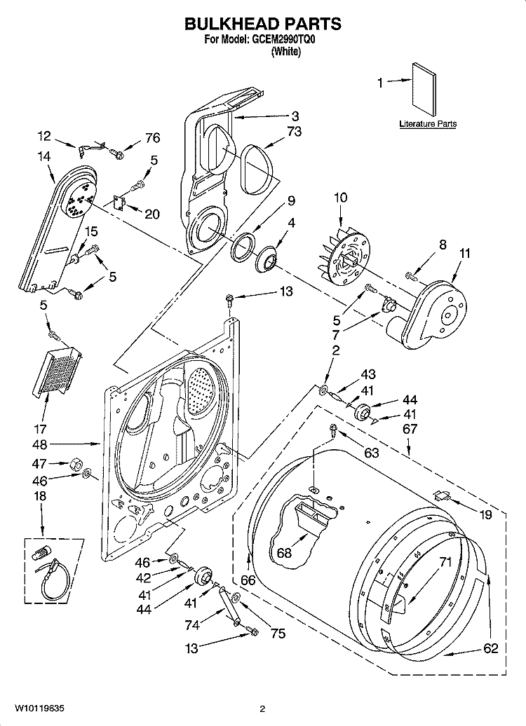 BULKHEAD PARTS Diagram and Parts List for GCEM2990TQ0  Whirlpool Dryer
