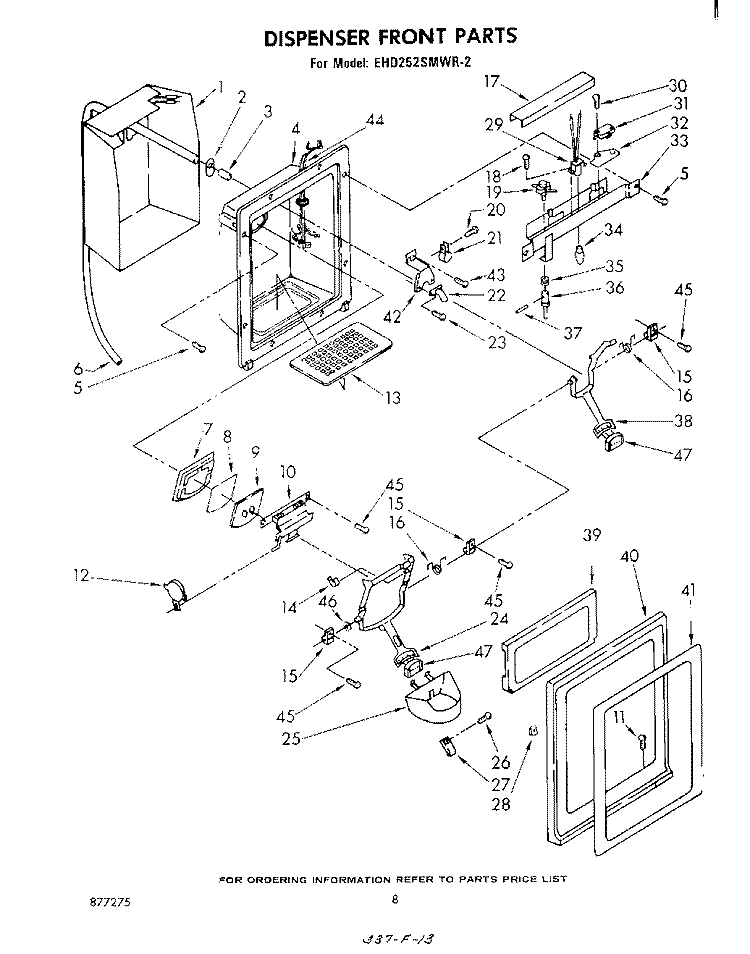 DISPENSER FRONT Diagram and Parts List for EHD252SMWR2  Whirlpool Refrigerator