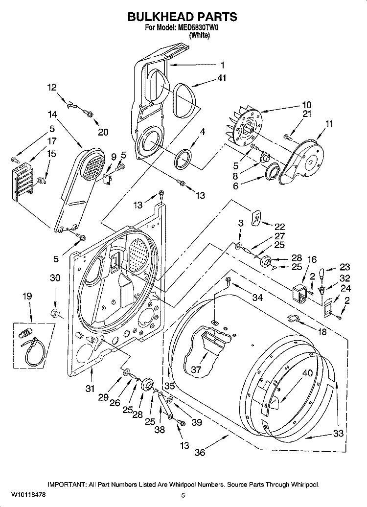 BULKHEAD PARTS, OPTIONAL PARTS (NOT INCLUDED) Diagram and Parts List for MED5830TW0  Maytag Dryer