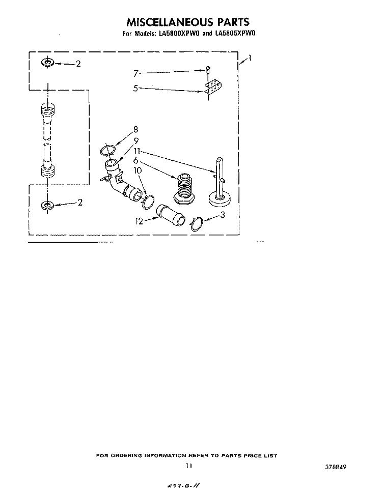 MISCELLANEOUS , LITERATURE AND OPTIONAL Diagram and Parts List for LA5805XPW0  Whirlpool Washer