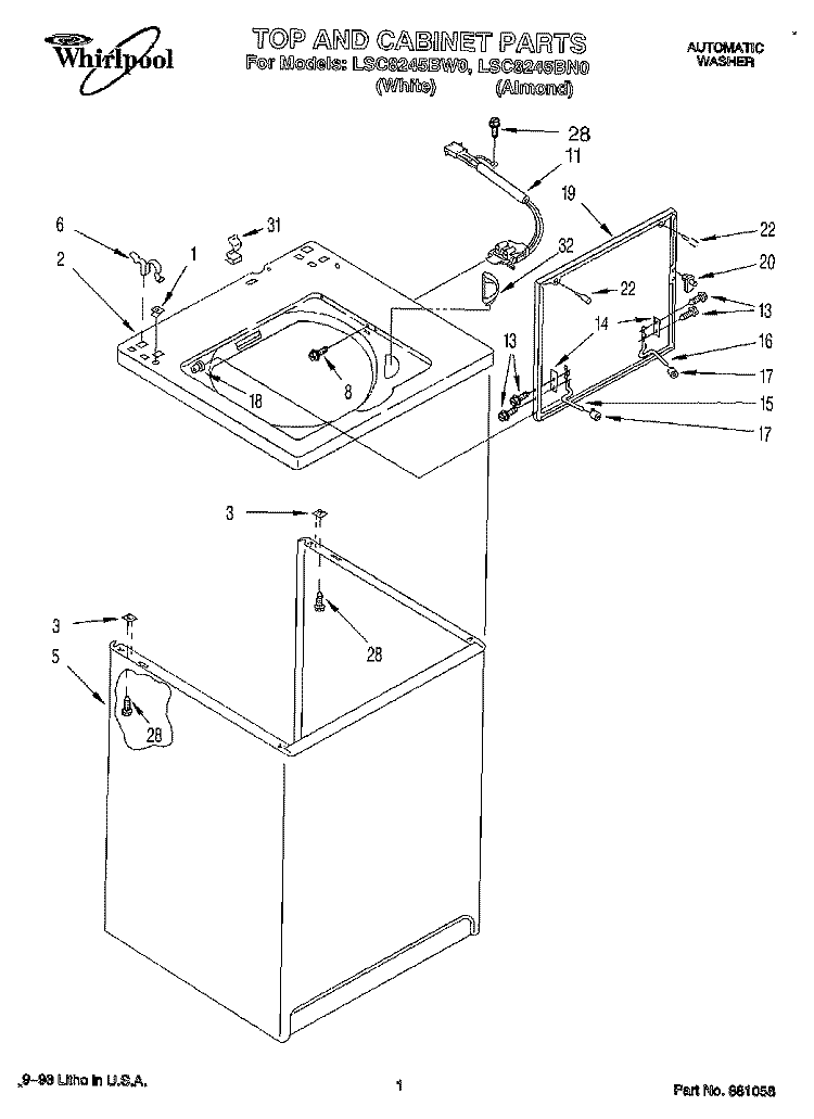 TOP AND CABINET, LIT/OPTIONAL Diagram and Parts List for LSC8245BN0  Whirlpool Washer