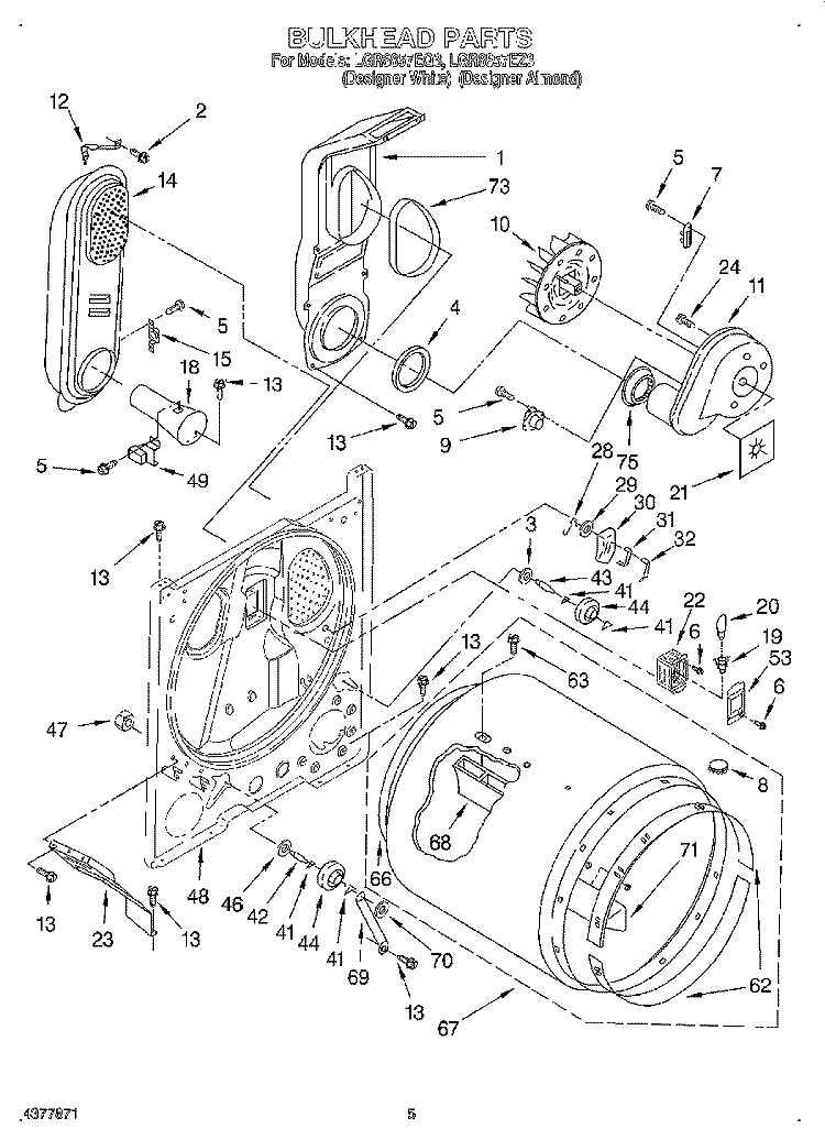 BULKHEAD Diagram and Parts List for LGR8857EZ3  Whirlpool Dryer