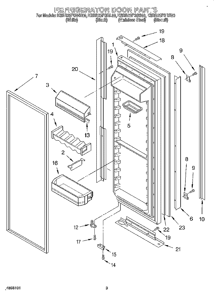 REFRIGERATOR DOOR Diagram and Parts List for KSRB25FGBT00  KitchenAid Refrigerator