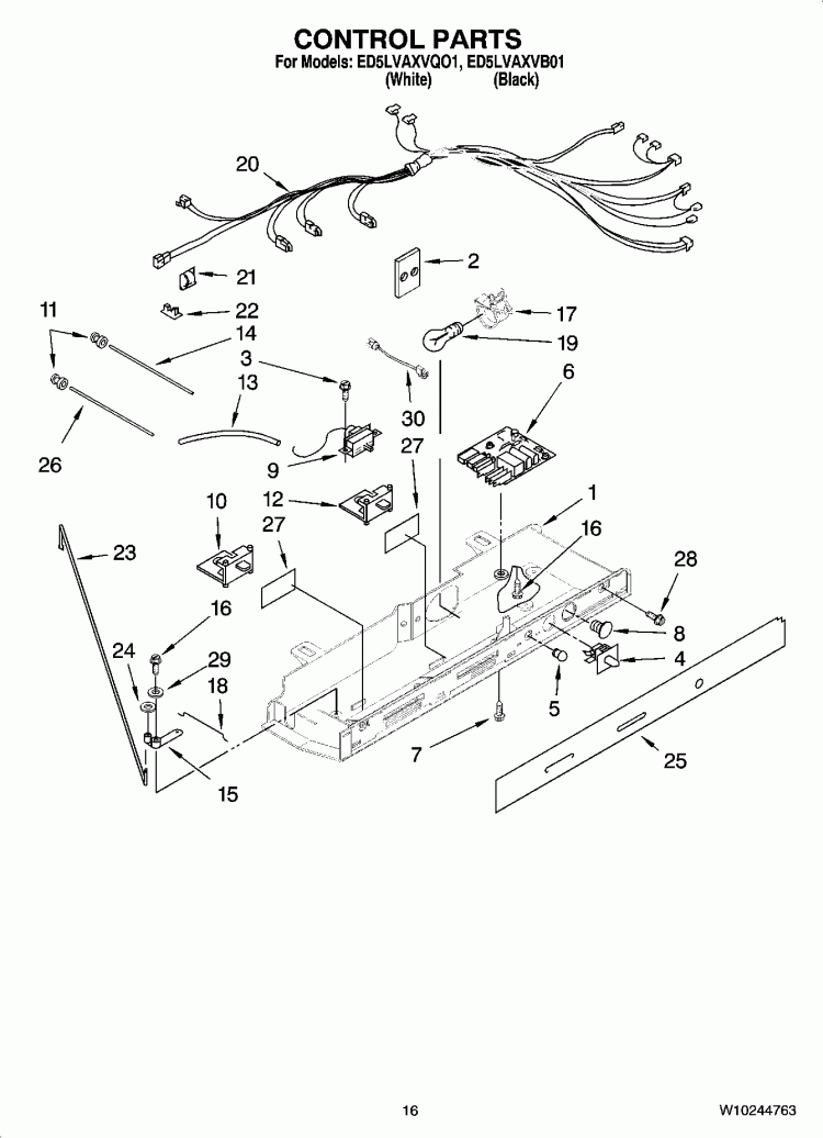 CONTROL PARTS Diagram and Parts List for ED5LVAXVB01  Whirlpool Refrigerator