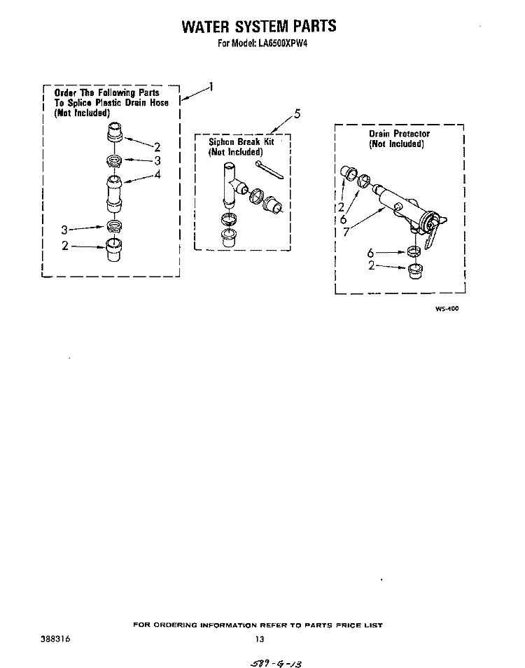 WATER SYSTEM Diagram and Parts List for LA6500XPW4  Whirlpool Washer