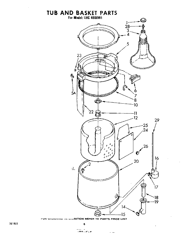 TUB AND BASKET Diagram and Parts List for LHC4900W1  Whirlpool Washer