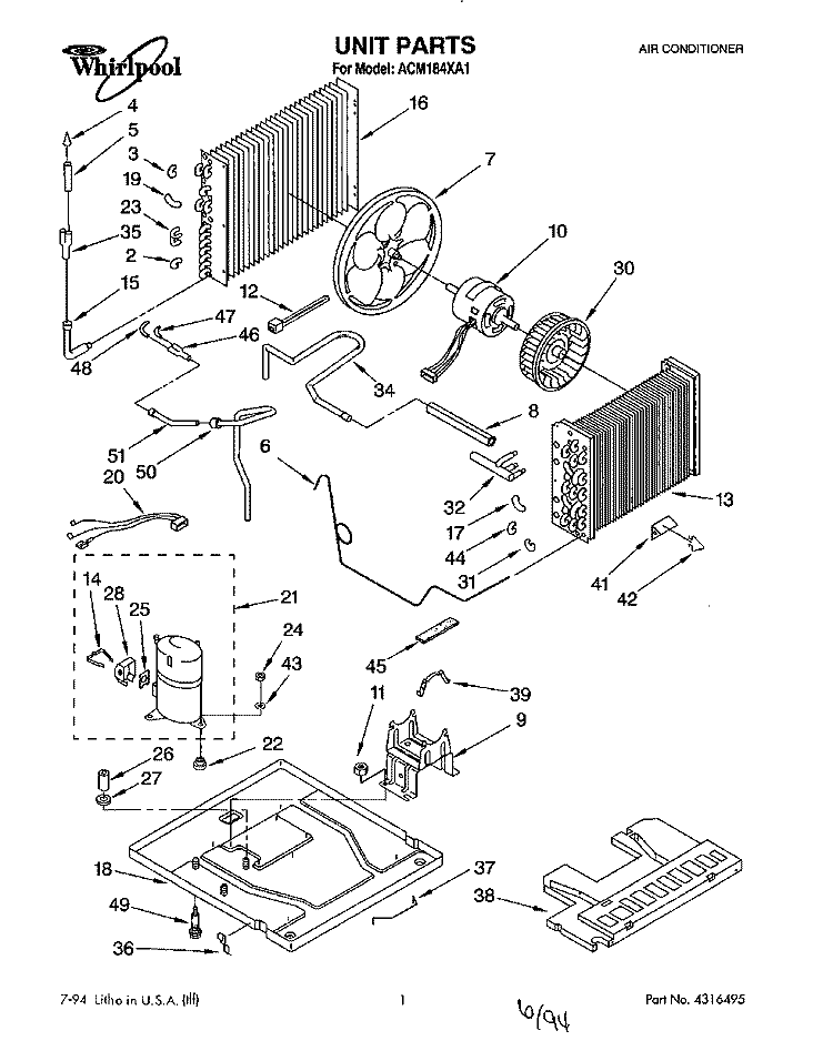 UNIT, LITERATURE Diagram and Parts List for ACM184XA1  Whirlpool Air Conditioner