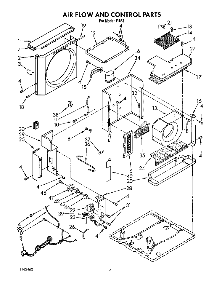 AIR FLOW AND CONTROL Diagram and Parts List for R183  Whirlpool Air Conditioner