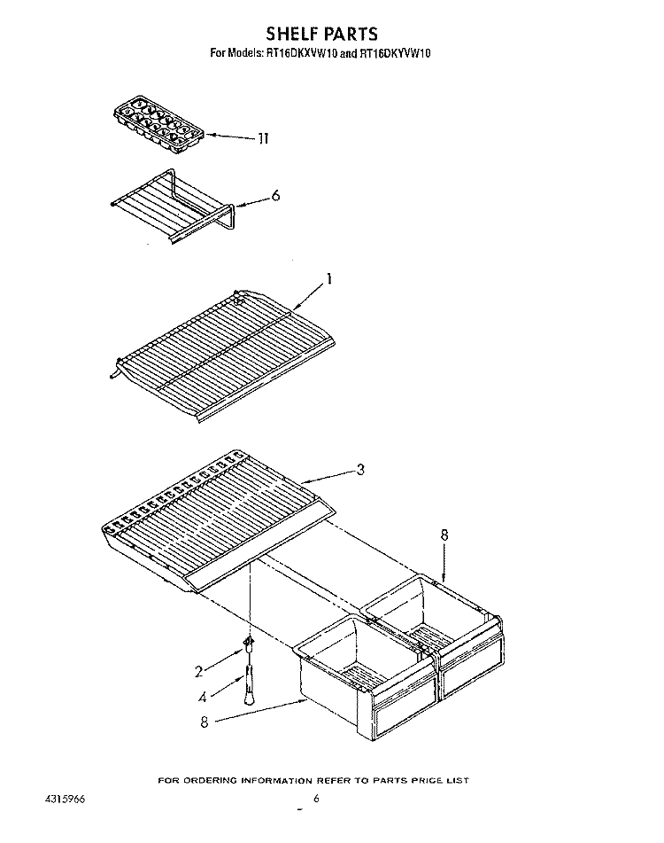 SHELF Diagram and Parts List for RT16DKXVW10  Roper Refrigerator