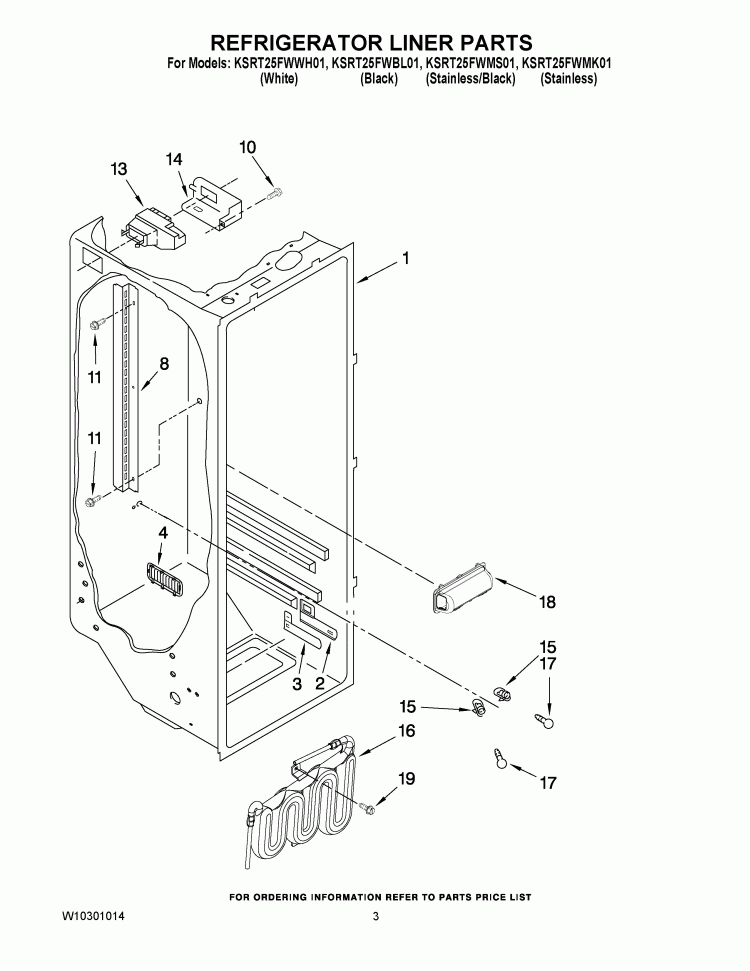 REFRIGERATOR LINER PARTS Diagram and Parts List for KSRT25FWMS01  KitchenAid Refrigerator