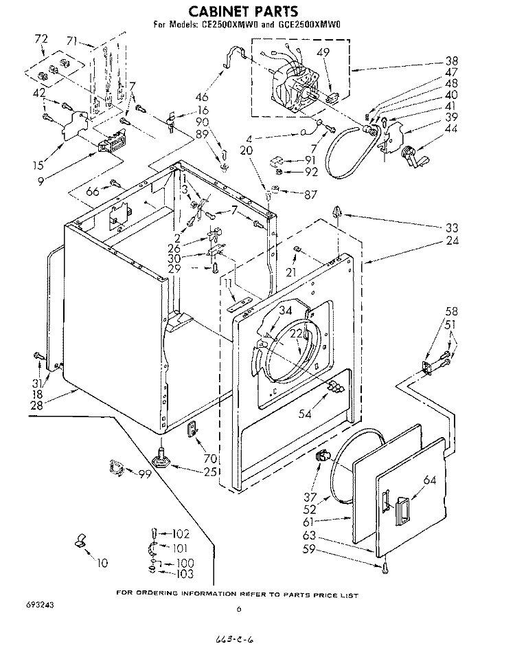 CABINET Diagram and Parts List for CE2500XMW0  Whirlpool Dryer