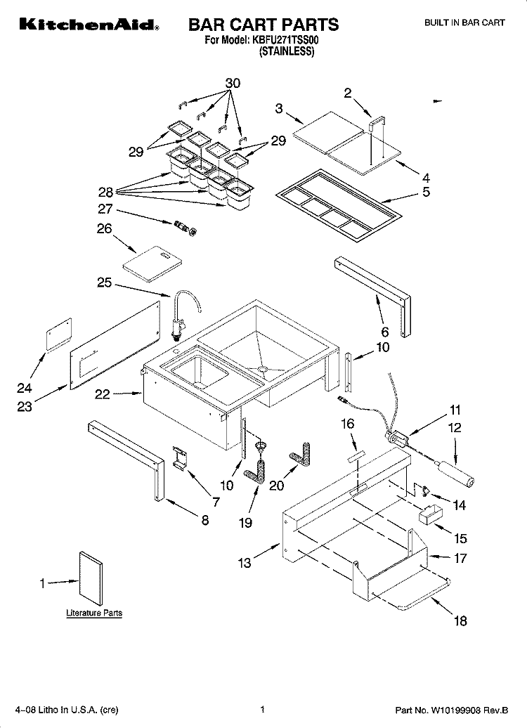 BAR CART PARTS Diagram and Parts List for KBFU271TSS00  KitchenAid Refrigerator