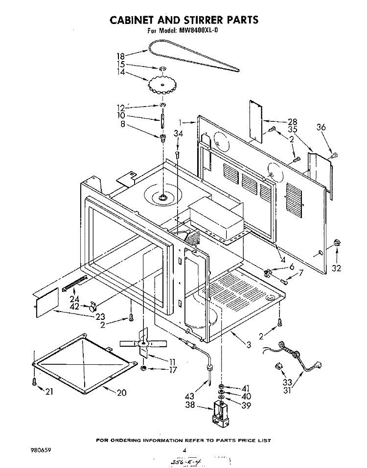 CABINET AND STIRRER Diagram and Parts List for MW8400XL0  Whirlpool Microwave