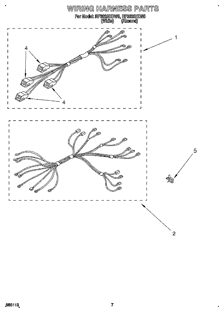WIRING HARNESS Diagram and Parts List for RF3020XDN0  Whirlpool Range