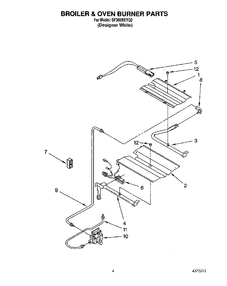 BROILER AND OVEN BURNER Diagram and Parts List for SF365BEYQ2  Whirlpool Range