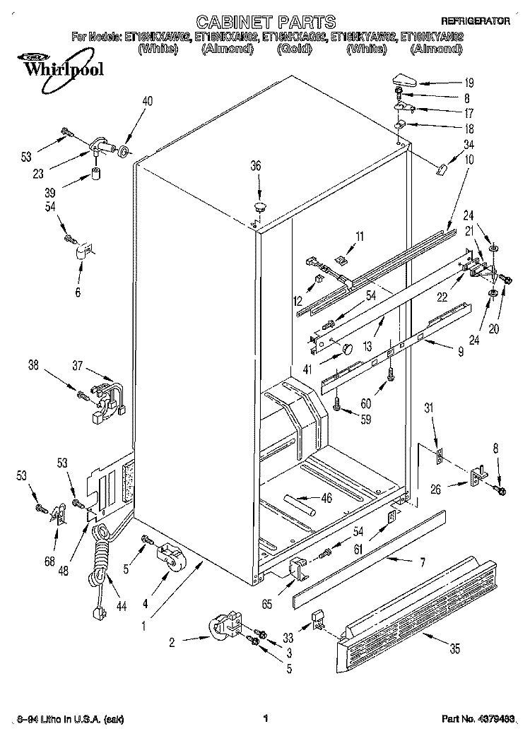 CABINET Diagram and Parts List for ET18NKXAN02  Whirlpool Refrigerator