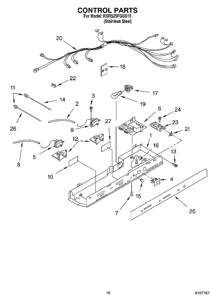 CONTROL Diagram and Parts List for KSRS25FGSS15  KitchenAid Refrigerator