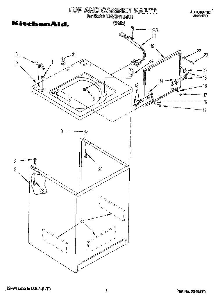 TOP AND CABINET, LIT/OPTIONAL Diagram and Parts List for KAWE777BWH1  KitchenAid Washer