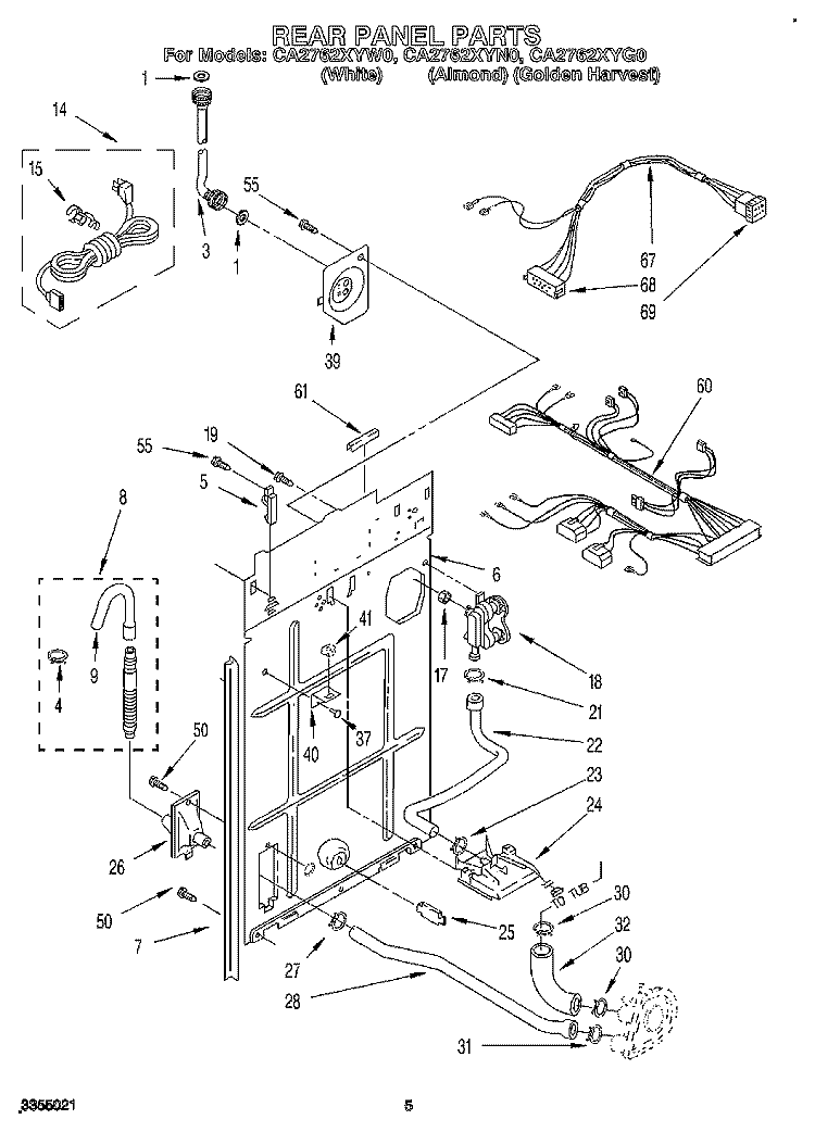 REAR PANEL Diagram and Parts List for CA2762XYG0  Whirlpool Washer