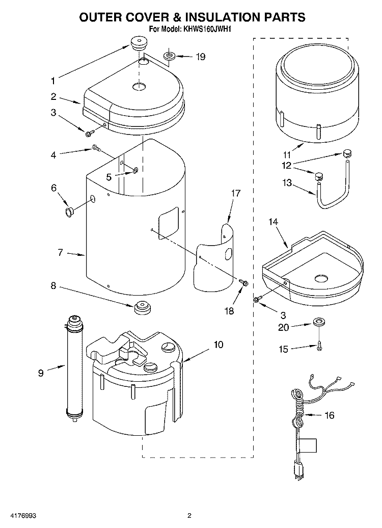 OUTER COVER & INSULATION, LITERATURE Diagram and Parts List for KHWS160JWH1  KitchenAid Miscellaneous