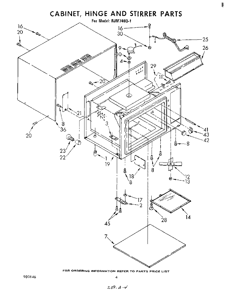 CABINET, HINGE AND STIRRER , LITERATURE Diagram and Parts List for RJM74001  Whirlpool Microwave