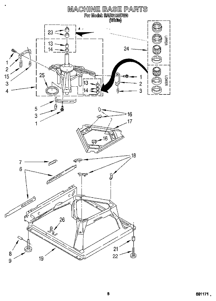 MACHINE BASE Diagram and Parts List for RAB3132DW0  Roper Washer