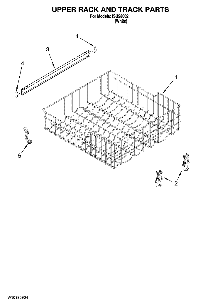 UPPER RACK AND TRACK PARTS Diagram and Parts List for ISU98662  Inglis Dishwasher