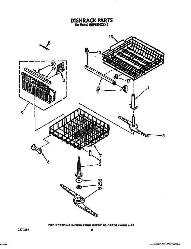 DISHRACK Diagram and Parts List for GDP8500XXN0  Whirlpool Dishwasher