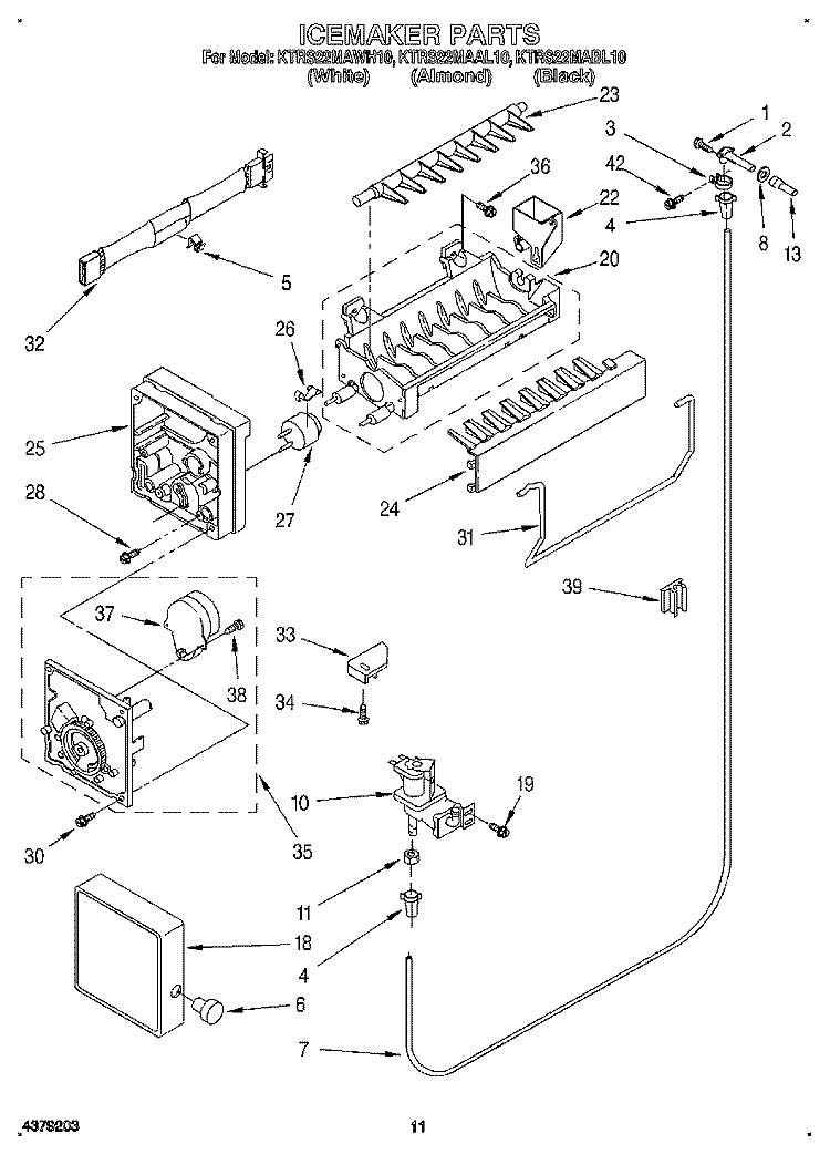 ICEMAKER Diagram and Parts List for KTRS22MABL10  KitchenAid Refrigerator