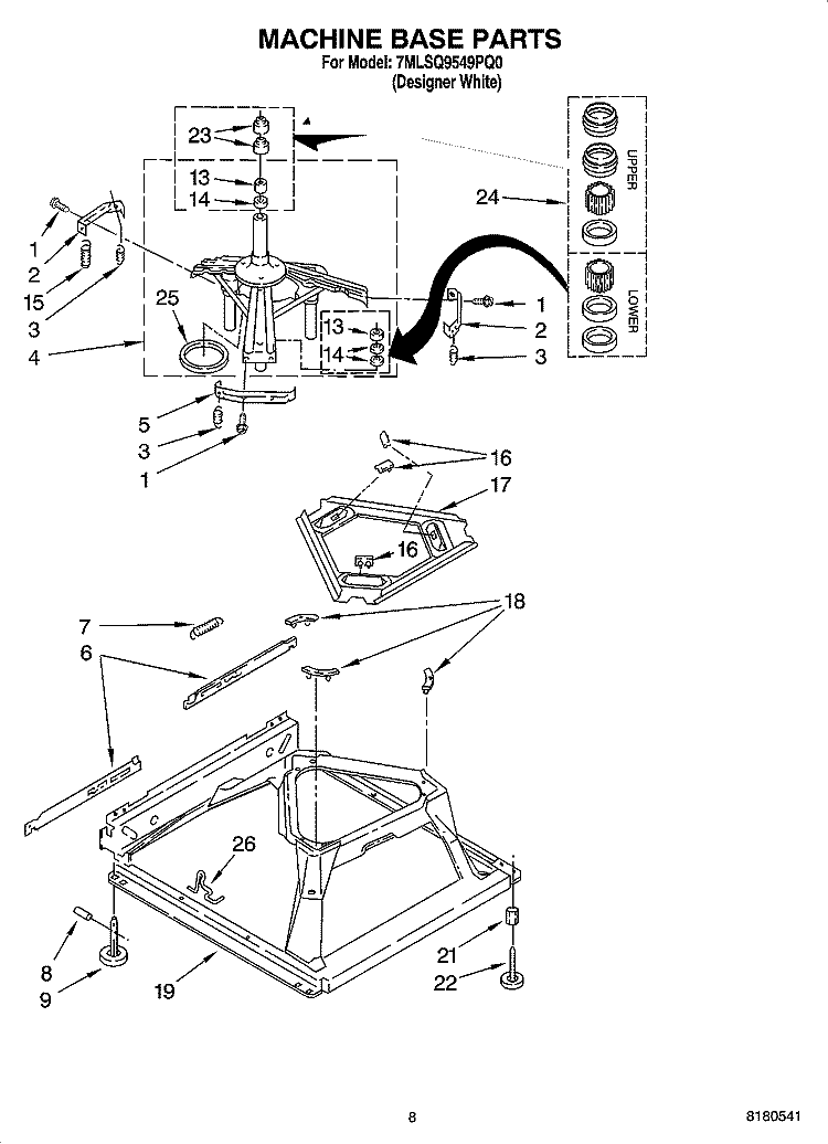 MACHINE BASE PARTS Diagram and Parts List for 7MLSQ9549PQ0  Whirlpool Washer