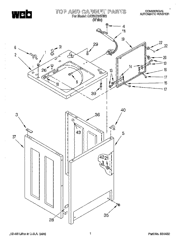 TOP AND CABINET Diagram and Parts List for CAW2792EW0  Whirlpool Washer