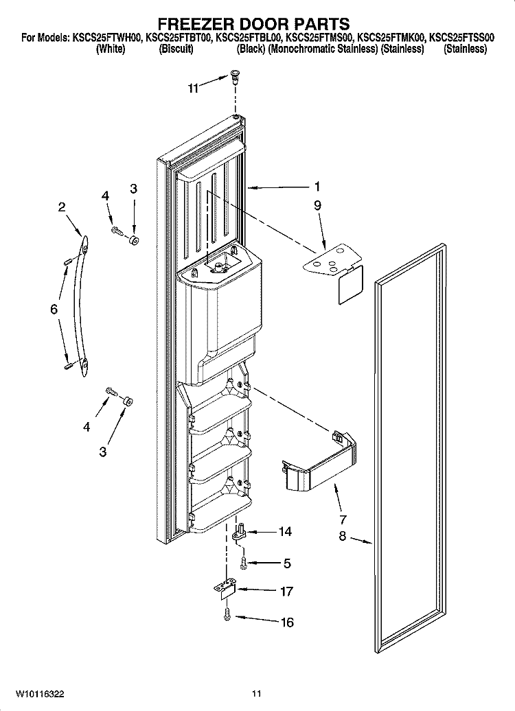 FREEZER DOOR PARTS Diagram and Parts List for KSCS25FTSS00  KitchenAid Refrigerator