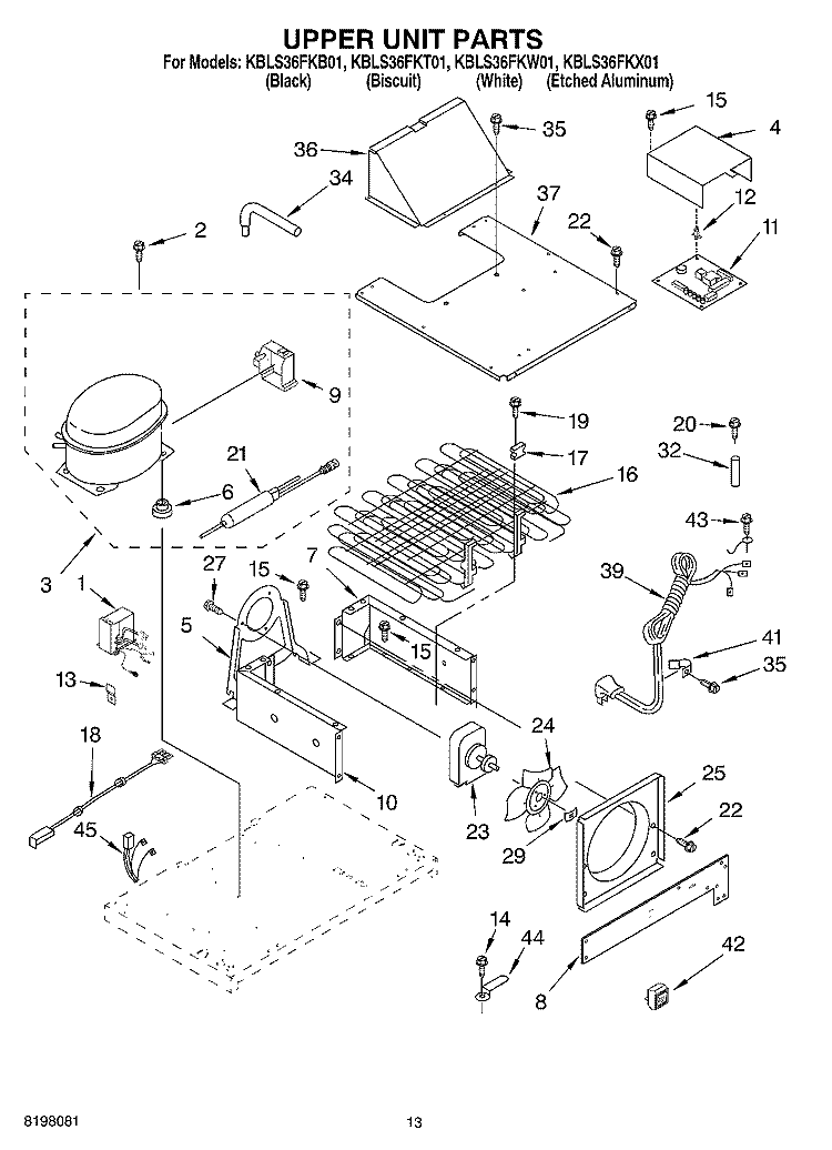 UPPER UNIT Diagram and Parts List for KBLS36FKW01  KitchenAid Refrigerator